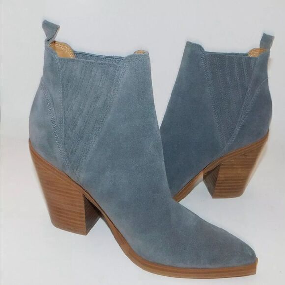 MARC FISHER Gadri Gray Suede Western Bootie Boots two blue & brown - Picture 5 of 6